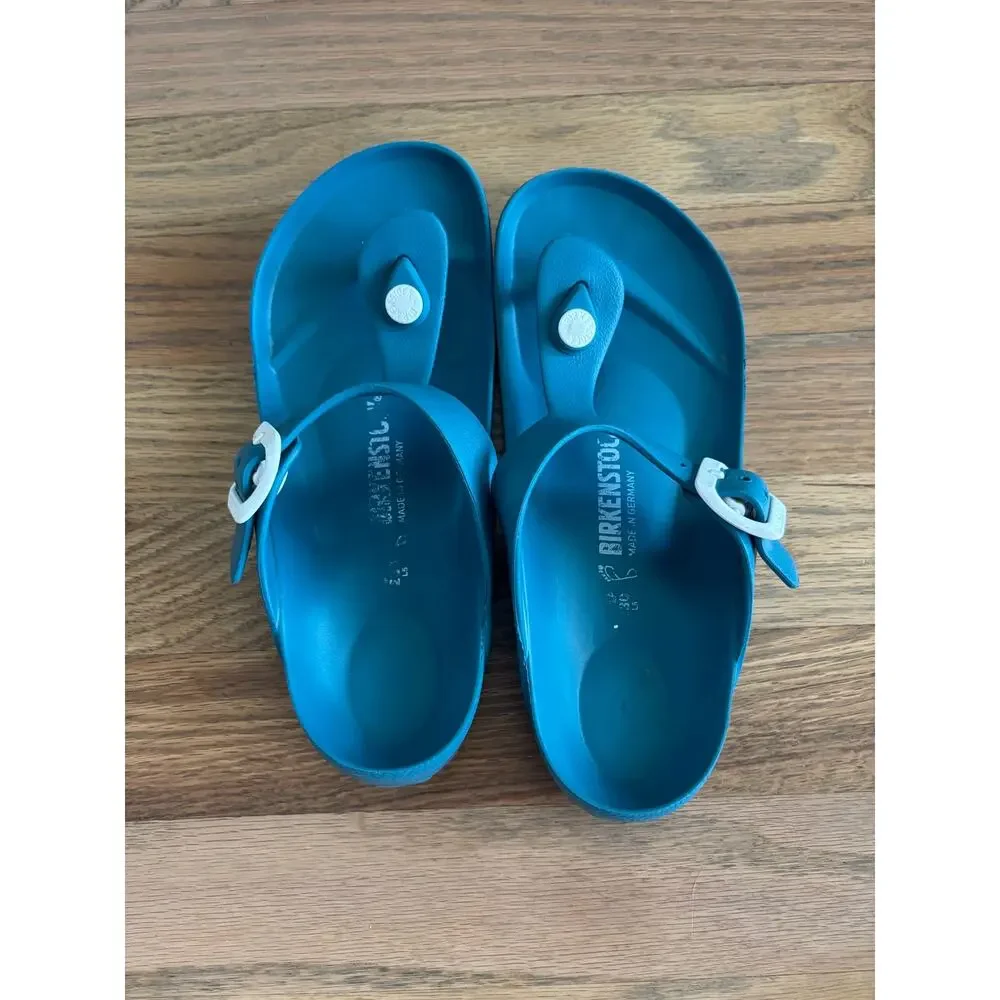 Birkenstock Gizeh EVA Sandals Teal Blue Thong Flip Flop Waterproof Girls Size 12